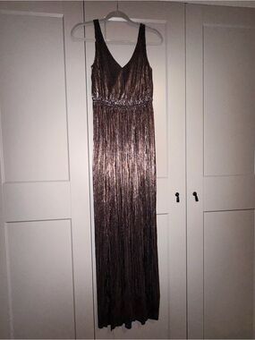 BCBG Metallic Pleated Maxi Dress